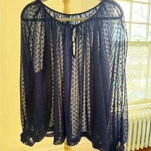 W118 by Walter Baker sheet Navy Polka Dot split sleeve  Blouse.  Womens L